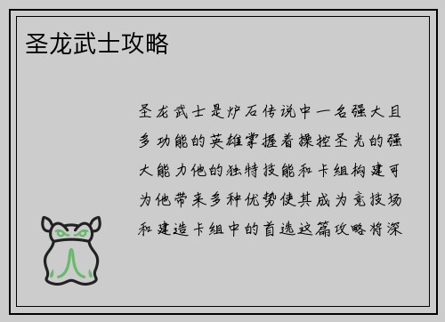 圣龙武士攻略